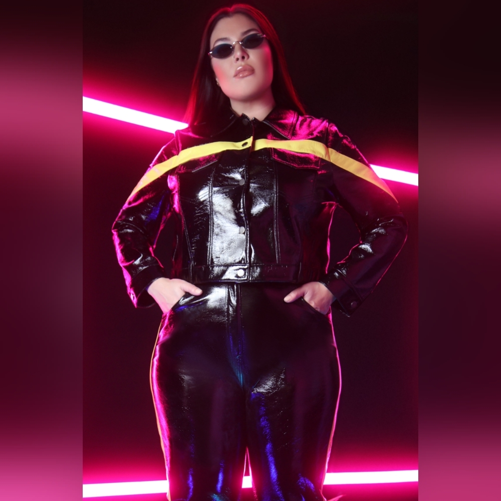 Women's 2 Piece Pants Suit Black & Yellow Jacket Large Pants 1X